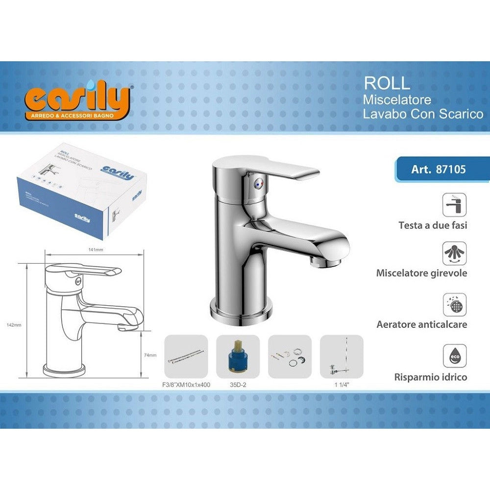 Trade Shop - Rubinetto Miscelatore Monocomando Cromato Per Lavabo Lavandino Moderno Roll87105 -