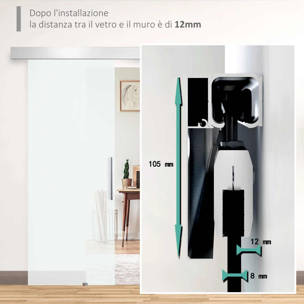 Porta Scorrevole in Vetro ¨C zephmum ¨C Trasparente Alluminio 210x75cm