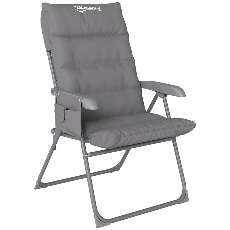 SEDIA DA CAMPEGGIO PIEGHEVOLE E REGOLABILE SU 5 LIVELLI CON TASCHE LATERALI 66X58X105 CM GRIGIO CHIARO