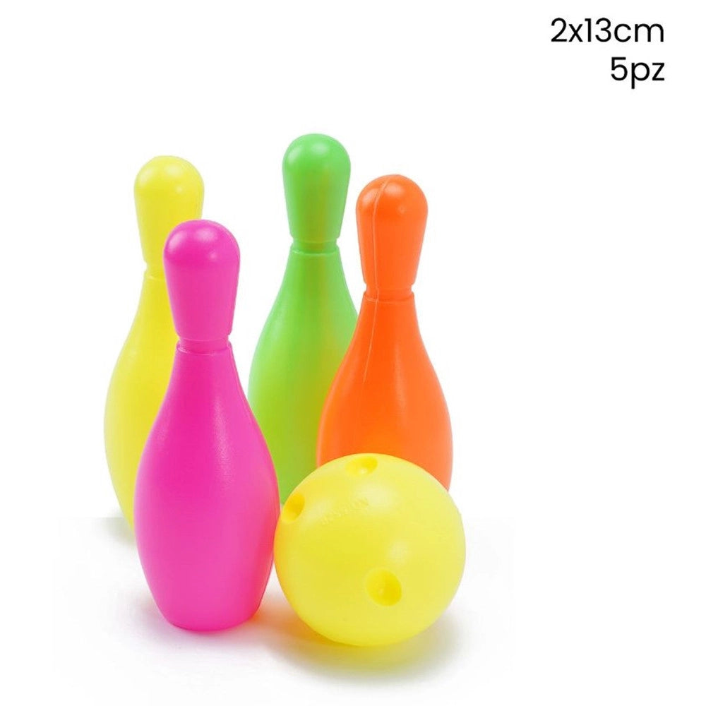 Trade Shop - Set 5pz Da Bowling Birilli Con Pallina In Plastica Colorati 2x13cm Per Bambini 258235 -