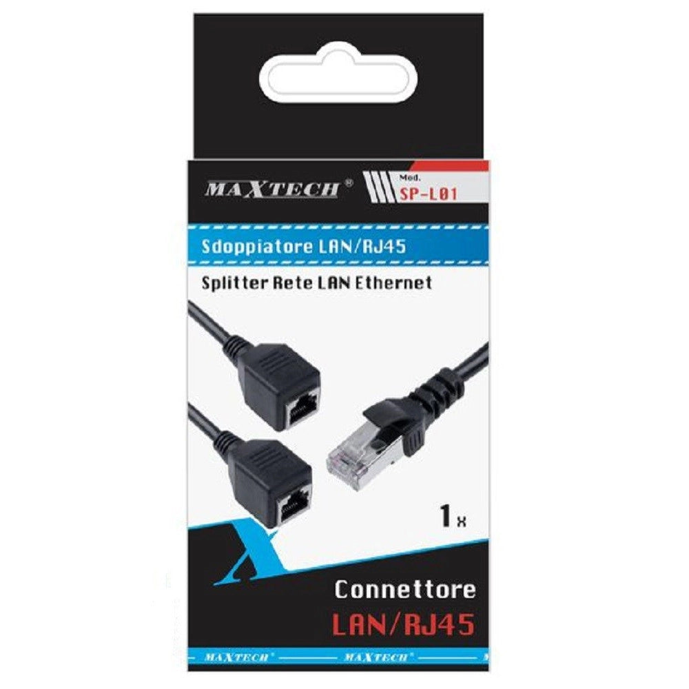 Trade Shop - Cavo Ethernet Rj45 Porta Lan Porta Da 1 A 2 Adattatore Connettore Maxtech Sp-l01 -