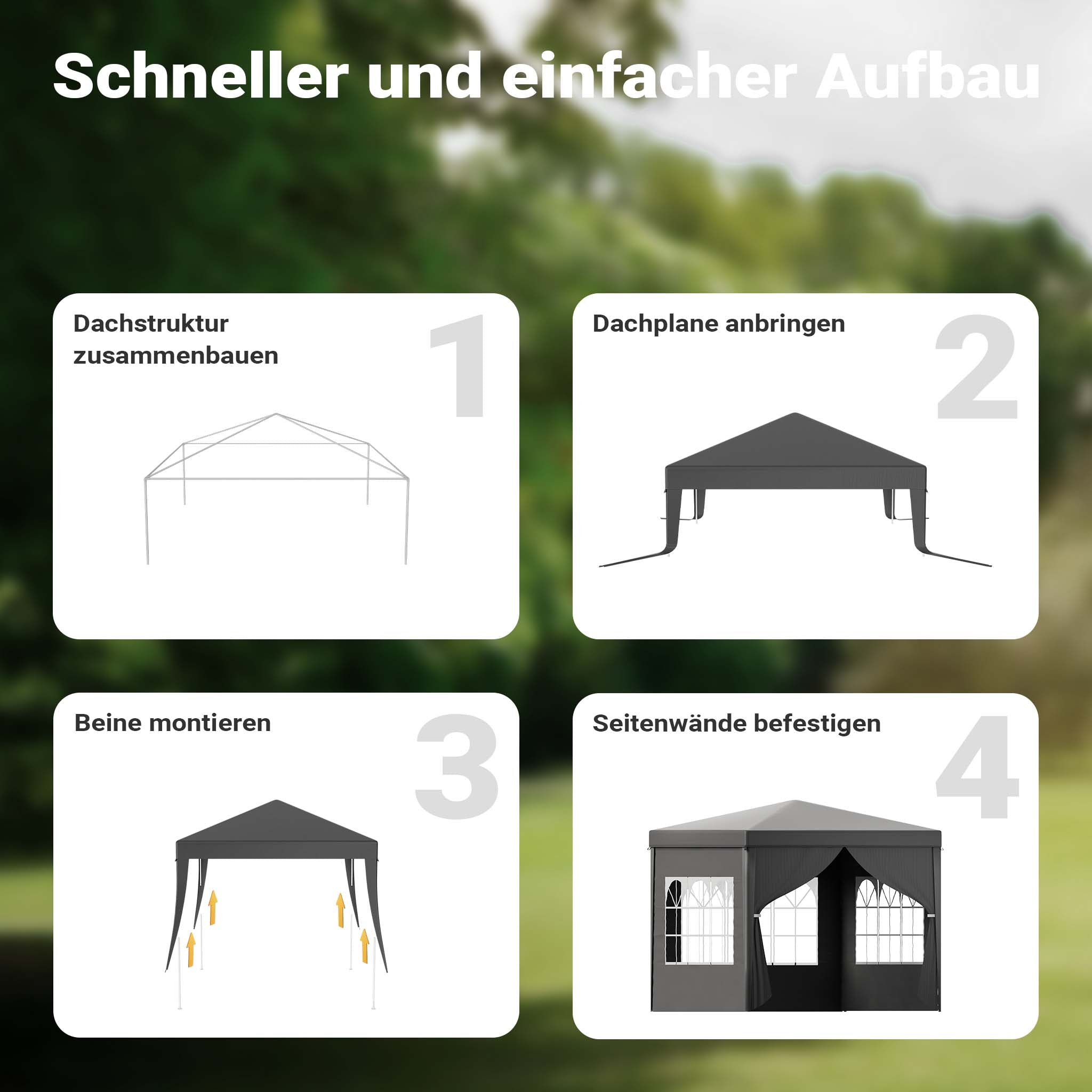 Toboli Gazebo 3 x 3 m in grigio con protezione UV 50+, tendone da giardino con lati rimovibili, tenda da festa con finestre, ad esempio per terrazze e festival