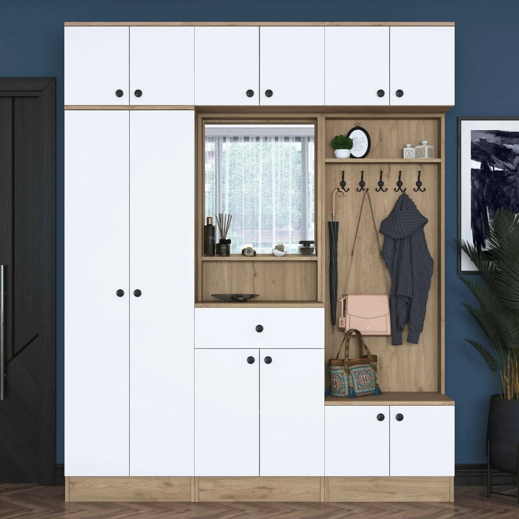 Adonis, Mobile da Ingresso Specchio Incluso, 180x38x226h cm Marrone Noce