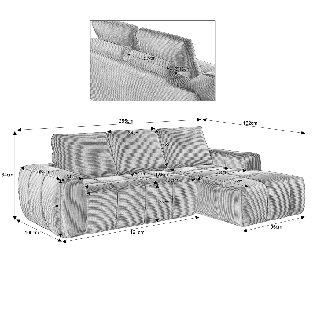 Divano angolare con design segmentato trapuntato, supporto in schiuma e molle, senza montaggio, in velluto taupe
