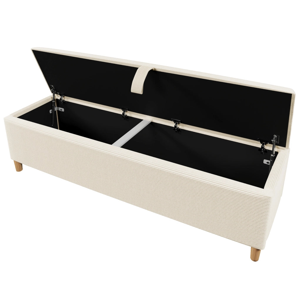 Panca Fondoletto Contenitore con Sollevamento Idraulico e Seduta Imbottita; Vano Capiente; Piedini in Legno; in Velluto a Coste Beige