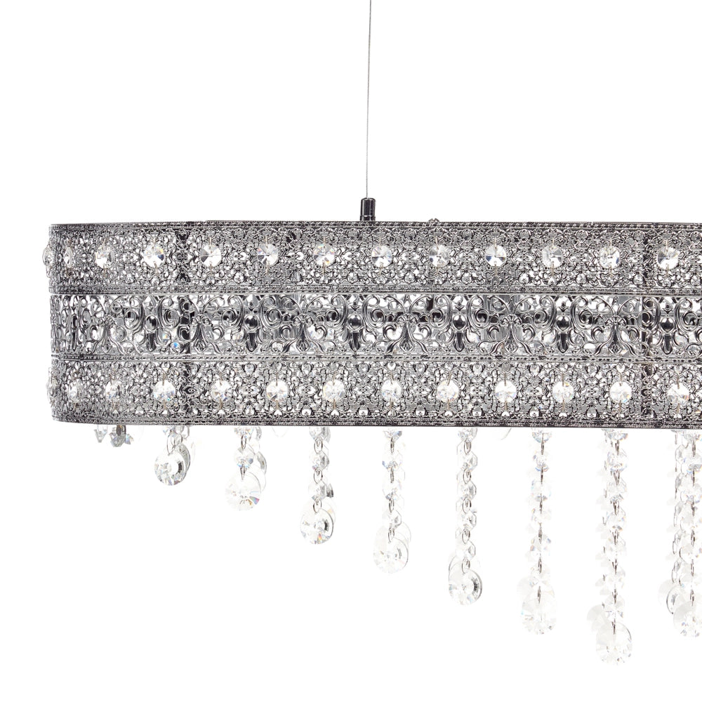 Lampadario in ferro argentato finitura cromo con cristalli illuminazione soggiorno sala da pranzo