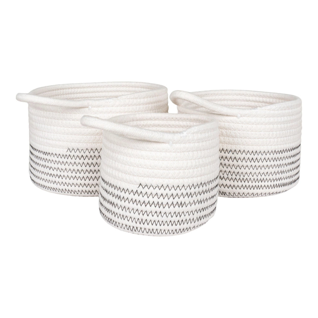 Set di 3 Cesti Portaoggetti Algar, Bianco, Cotone, 13x13x11 cm