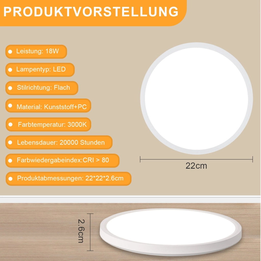 ZMH Lampada da soffitto plafoniera LED moderna rotonda bianca 22 cm per interni corridoi