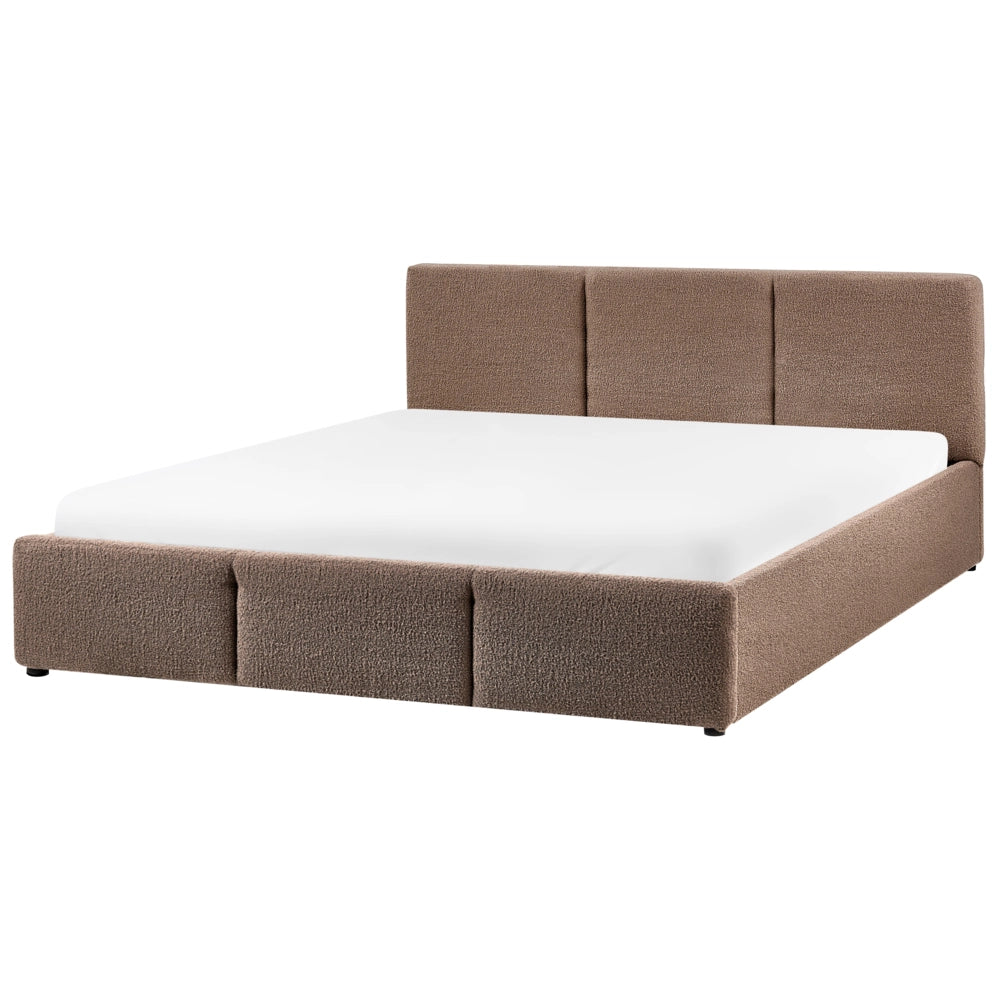 Letto matrimoniale in tessuto bouclè bianco sporco con contenitore 160 x 200 cm Testiera Rivestita Funzione Contenitore