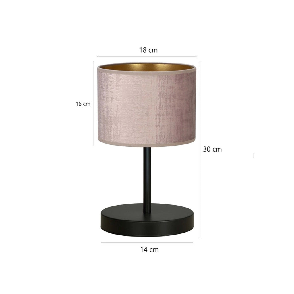 Lampada da tavolo Hilde in acciaio nero e tessuto rosa