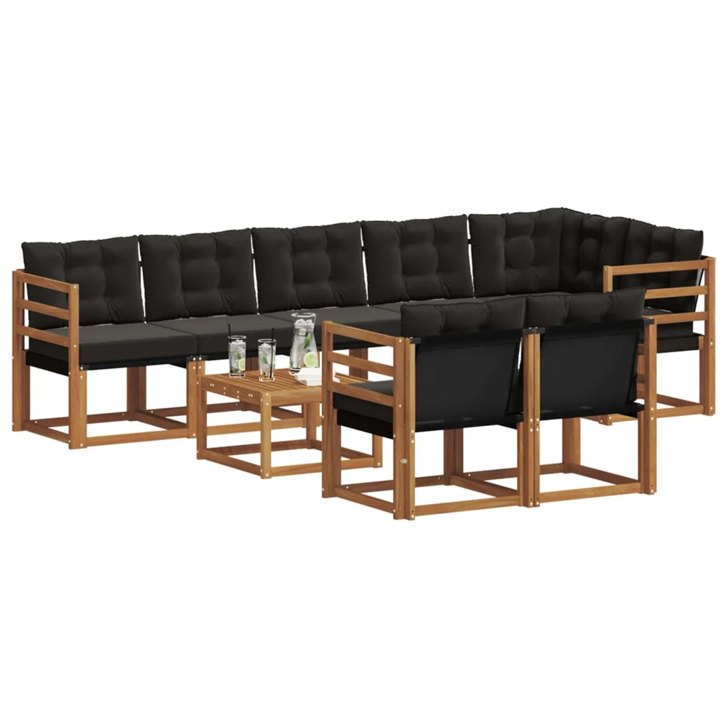 Set di divani da esterno con cuscino 9 pcs Naturale e Nero 3368799