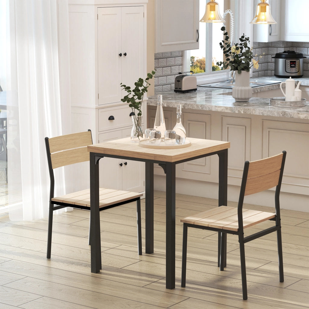 Tavolo da pranzo allungabile con 2 sedie ¨C zephmum ¨C effetto legno naturale e nero