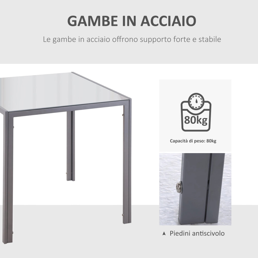 Tavolo Quadrato 75x75x75 cm in Metallo e Vetro Temperato Grigio