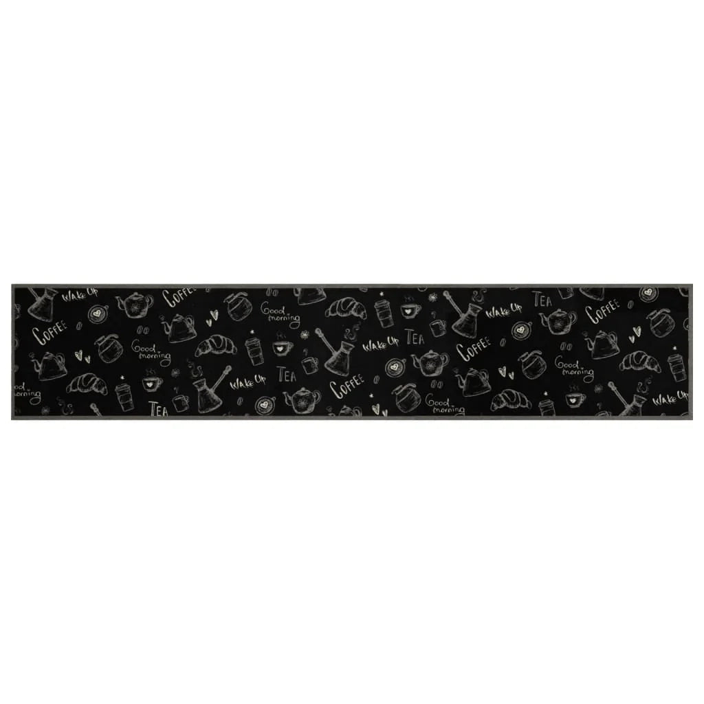 Tappetino da cucina lavabile con stampa moderna 300 x 60 cm antiscivolo morbido velluto nero 02_0056425
