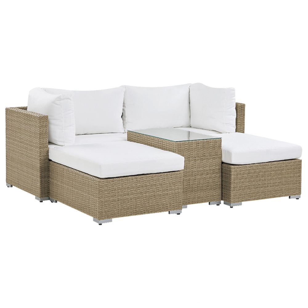 Set salotto da giardino marrone bianco cuscini Rattan Sintetico per 2 persone Set da esterno 3 pezzi con tavolino
