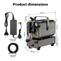 Compressore aerografo HS-679F 1/6 CV, dispositivo ad aria compressa 28 l/min, compressore per pistola aerografo con supporto e manometro, per decorazioni con aerografia