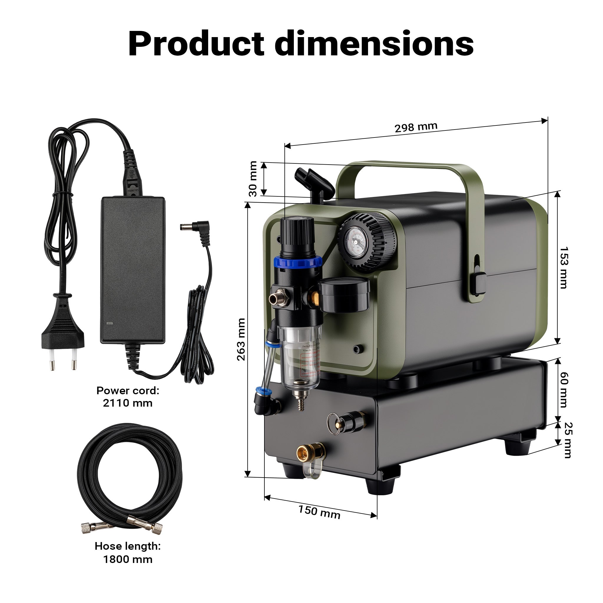 Compressore aerografo HS-679F 1/6 CV, dispositivo ad aria compressa 28 l/min, compressore per pistola aerografo con supporto e manometro, per decorazioni con aerografia