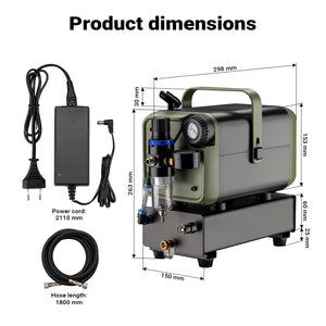 Compressore aerografo HS-679F 1/6 CV, dispositivo ad aria compressa 28 l/min, compressore per pistola aerografo con supporto e manometro, per decorazioni con aerografia