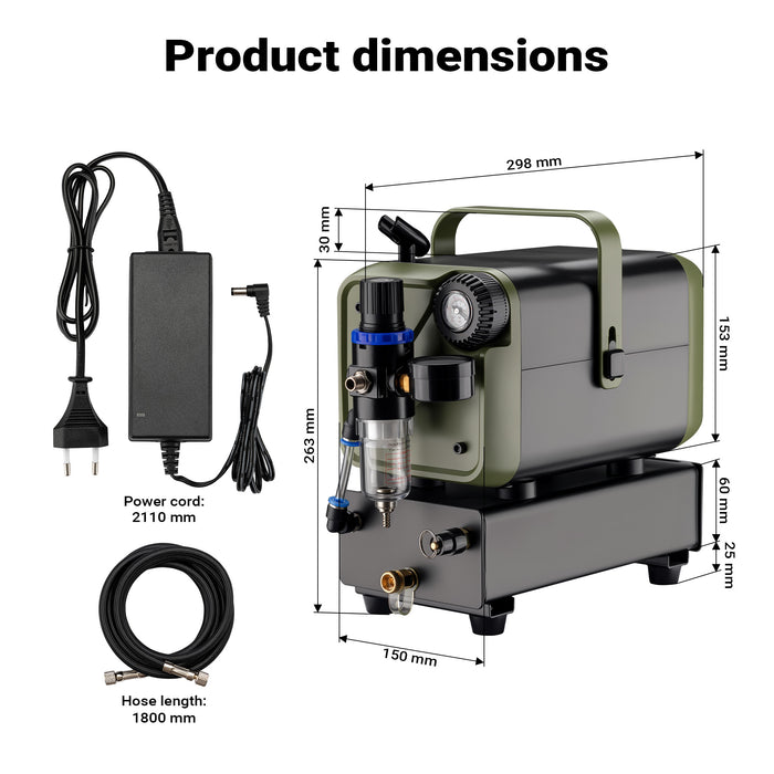 Compressore aerografo HS-679F 1/6 CV, dispositivo ad aria compressa 28 l/min, compressore per pistola aerografo con supporto e manometro, per decorazioni con aerografia
