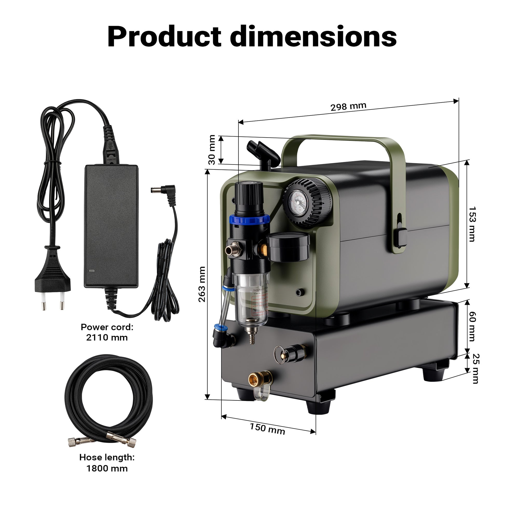 Compressore aerografo HS-679F 1/6 CV, dispositivo ad aria compressa 28 l/min, compressore per pistola aerografo con supporto e manometro, per decorazioni con aerografia