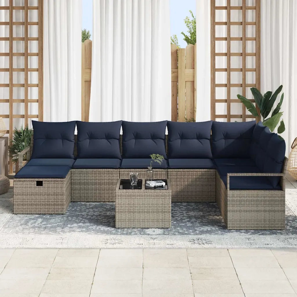 Set di divani con cuscino 9 pcs Grigio polyrattan