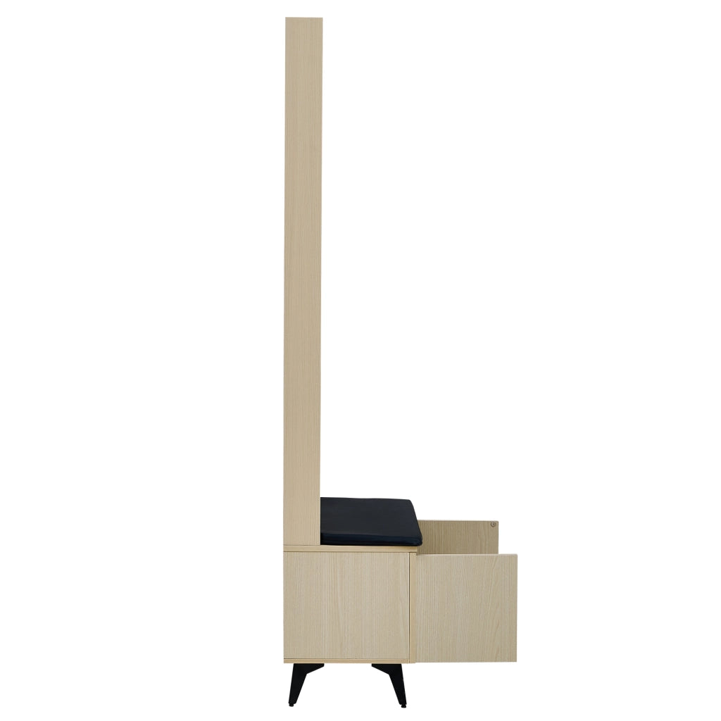 Mobile da ingresso con panca, appendiabiti e credenza con 2 ante, 1 cassetto e ripiani regolabili in MDF effetto legno