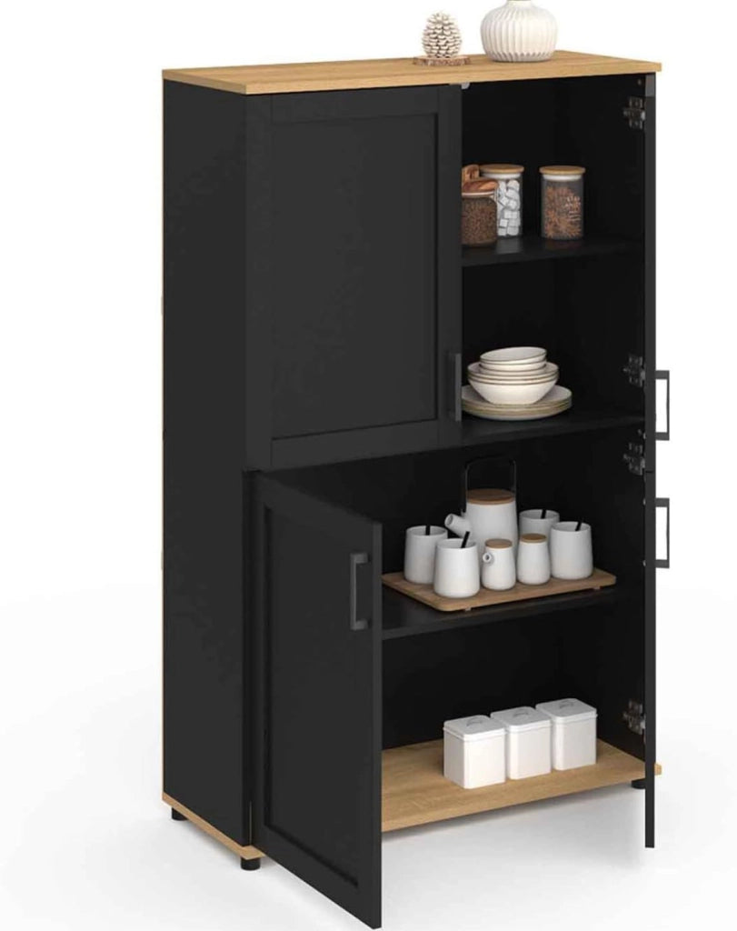 VITO Aparador de 2 puertas, negro y efecto haya H. 125 cm