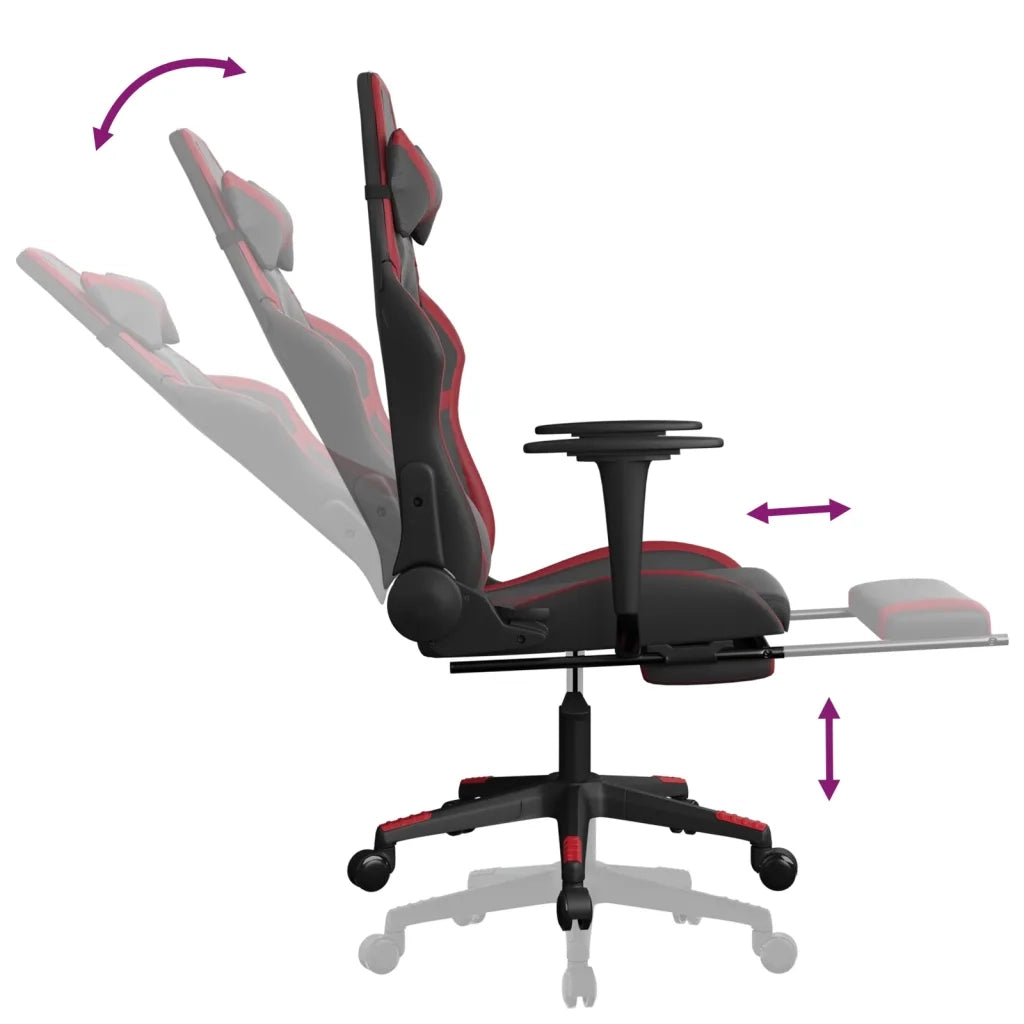 vidaXL Sedia da Gaming con Poggiapiedi Nero e Rosso Vino in Similpelle