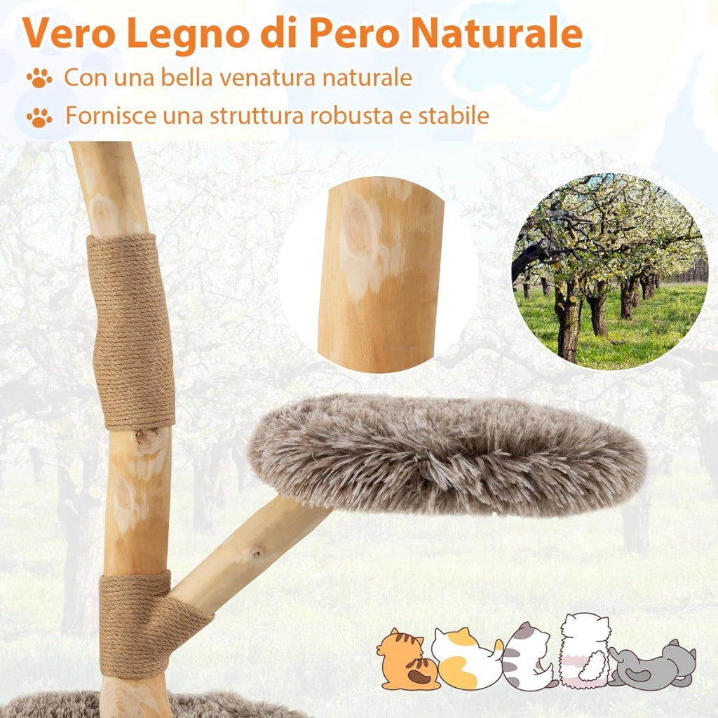 Albero per Gatti 90 cm, Torre Moderna in Legno con Piattaforme, Tiragraffi in Luta Naturale e Corda, Albero Tiragraffi per Animali Domestici