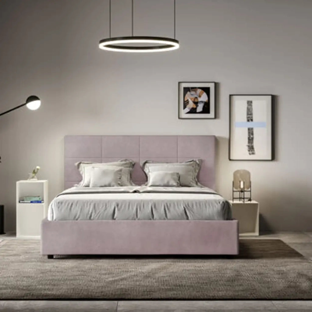 Letto matrimoniale francese contenitore imbottito 140x210 microfibra glicine Mika