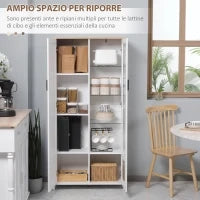 Credenza Moderna a 2 Ante con Mensole Regolabili in Legno e Vetro, 76x36x160cm, Bianco