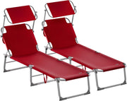 ® 2x Lettino Prendisole Pieghevole 195x60x30cm Acciaio Resistente Carico Max 150kg Tettuccio Parasole Sdraio da Giardino