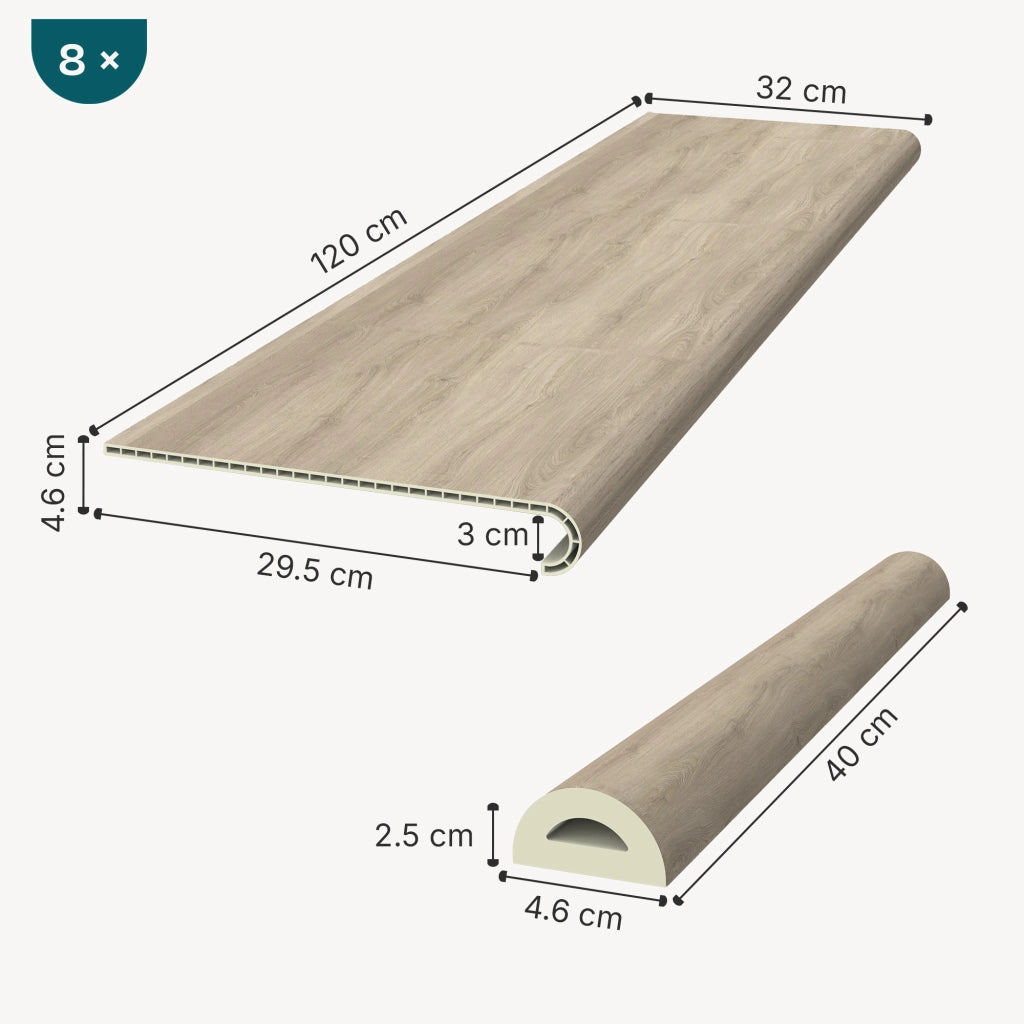 Set di 8 Profili Bunschoten Coprigradini Arrotondati in PVC 120 x 32 x 4,6 cm colore Tessuto Milan NEU.HOLZ