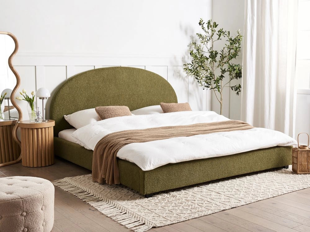 Letto matrimoniale Tessuto Bouclé verde oliva 180 x 200 cm Design minimalista e retrò