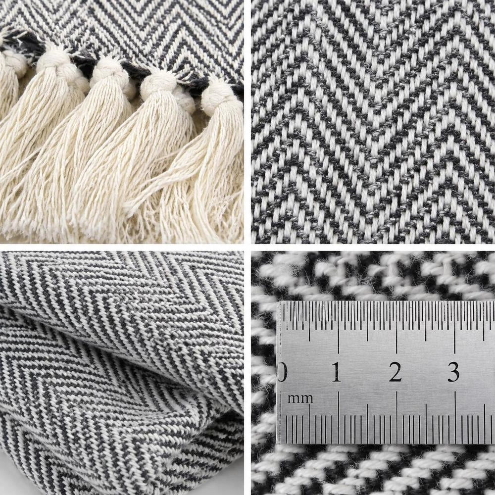 Cotton Throw With Herringbone Pattern, 160x210 Cm, Navy Blue