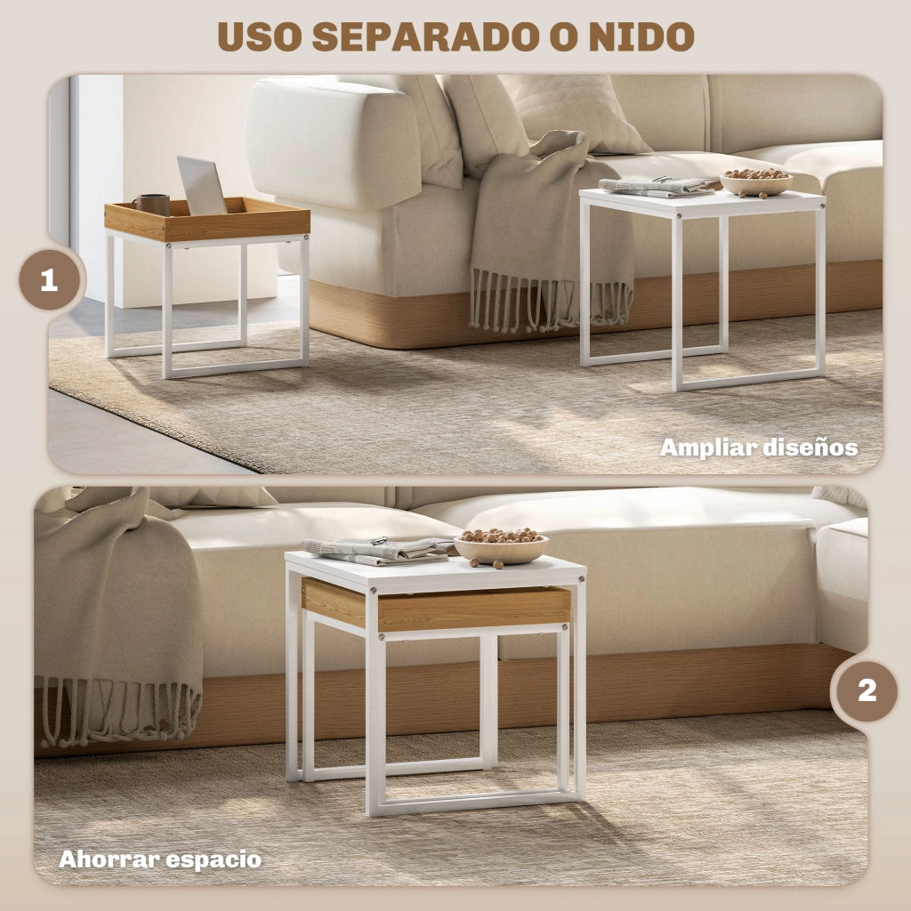 Tavolino nido 2 pezzi ¨C zephmum ¨C bianco e rovere