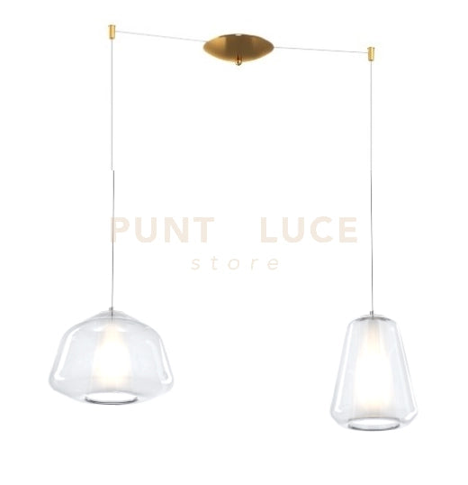 SOSPENSIONE OTTONE SAT. 2 LUCI SPOSTABILE VETRI ALPHA + GAMMA TRASPARENTI 1176OS-S2 S AG-TR