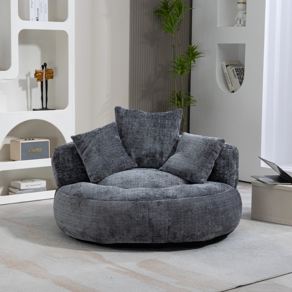 Poltrona sacco lazy sofa in ciniglia grigio 108x108x52 cm; seduta ampia