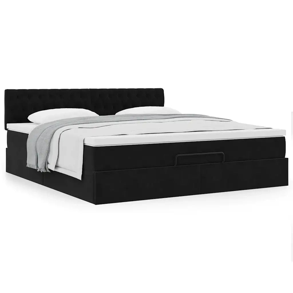 Struttura Letto Pouf con Materasso Nero 180x200 cm in Velluto 3311863
