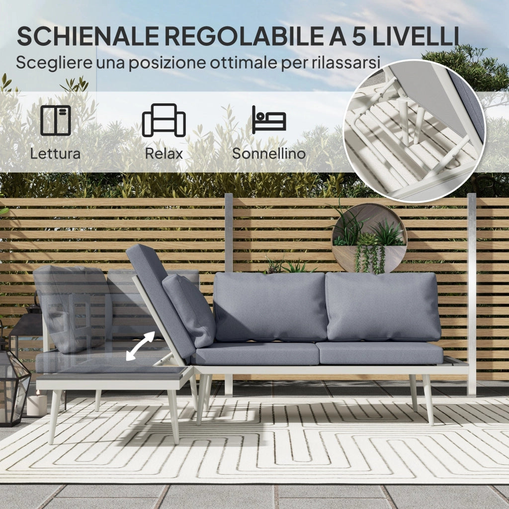 Set Salotto da Giardino 2 Divani con Schienale Regolabile e Tavolino a Doghe Grigio
