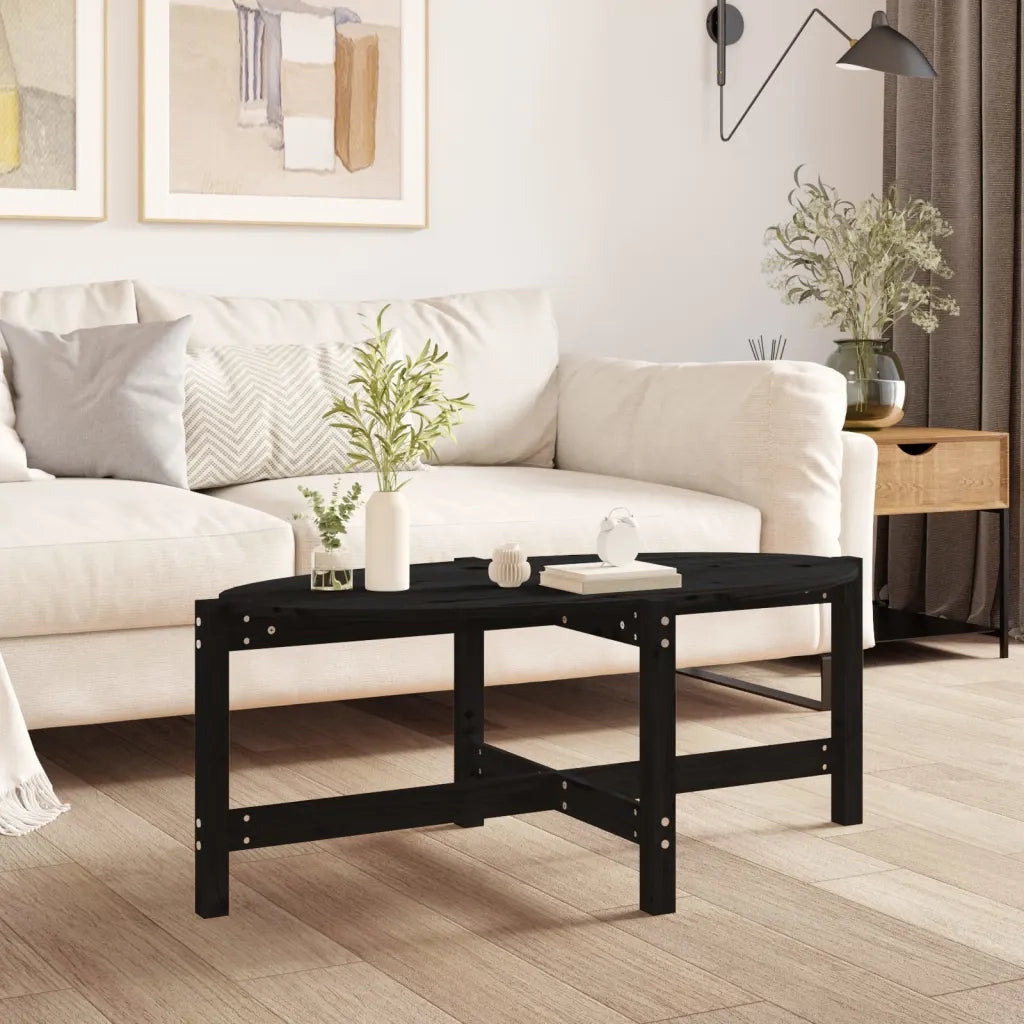 Tavolino da Salotto-Tavolino da soggiorno-Tavolo Nero 118x63x45 cm in Legno Massello di Pino