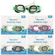 Trade Shop - Occhialini Da Nuoto Per Bambini Adulti Unisex Piscina Colorati 7+ Anni 16x4cm 605418 -