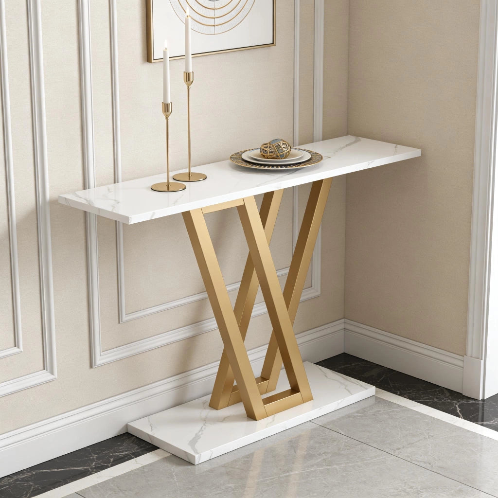 Consolle elegante e minimalista in metallo e legno oro e bianco per ingresso e soggiorno 110 × 30 × 80 cm
