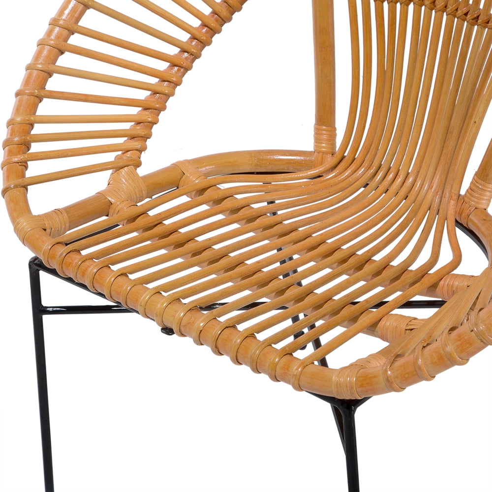 Poltrona Rattan Sabbia Beige Vimini Nero Gambe Metallo Papasan Soggiorno Sala da pranzo