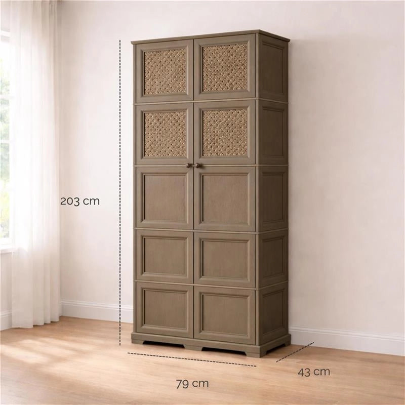 ARMADIO 5 MODULI WENGÉ 79X43X203 CM CON 6 ANTE CHIUSE E 4 TRAFORATE – CONTENITORE VERTICALE SALVASPAZIO PER INGRESSO E AMBIENTI COPERTI