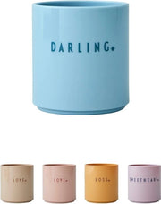Mini bicchiere preferito in Tritan per bambini, Mini Darling (blu chiaro) - libero da BPA e BPS, parole carine stampate su fronte e retro, resistente alla caduta, lavastoviglie.