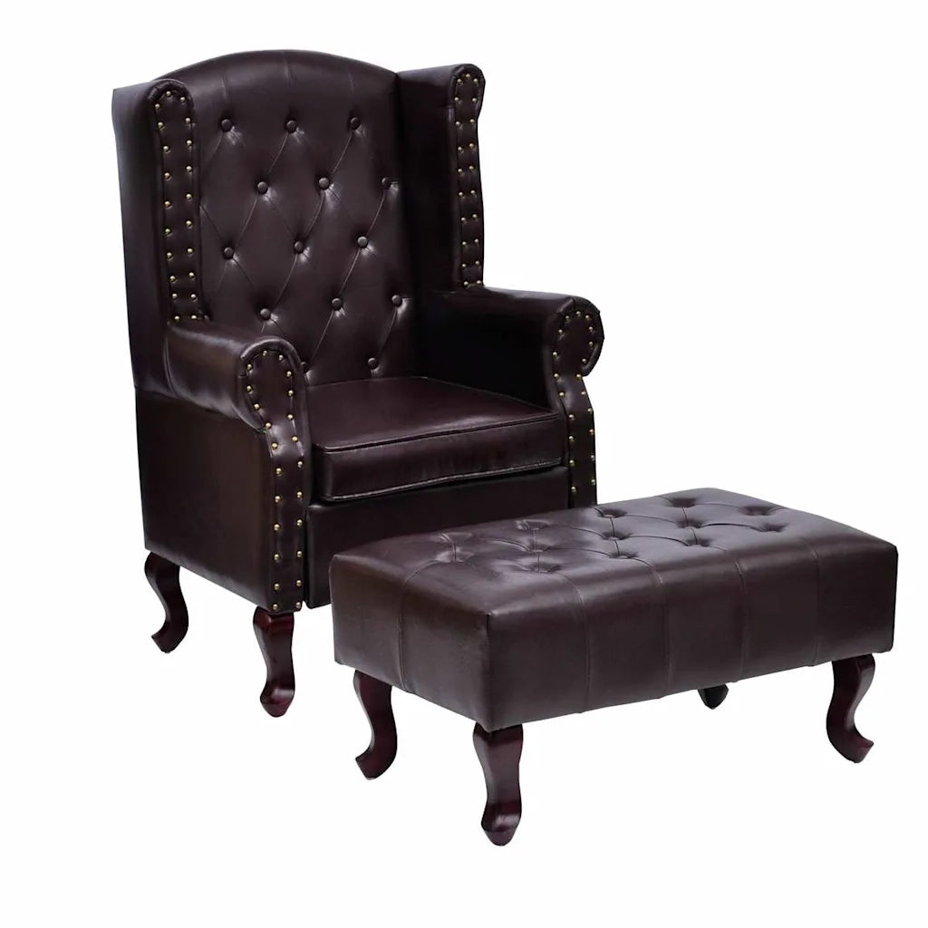 Poltrona con Poggiapiedi Marrone Scuro in Similpelle 60784