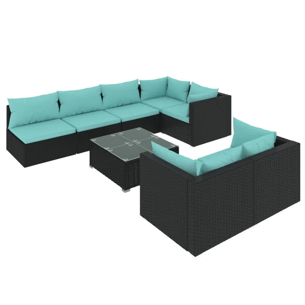 Set Mobili da Giardino con Cuscini 8 pz Nero in Polyrattan