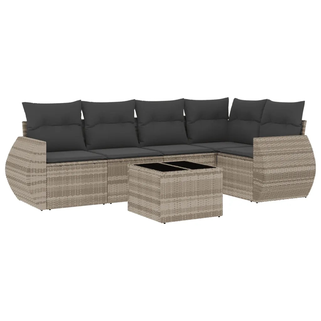 Set Divano da Giardino 6pz con Cuscini Grigio Chiaro Polyrattan