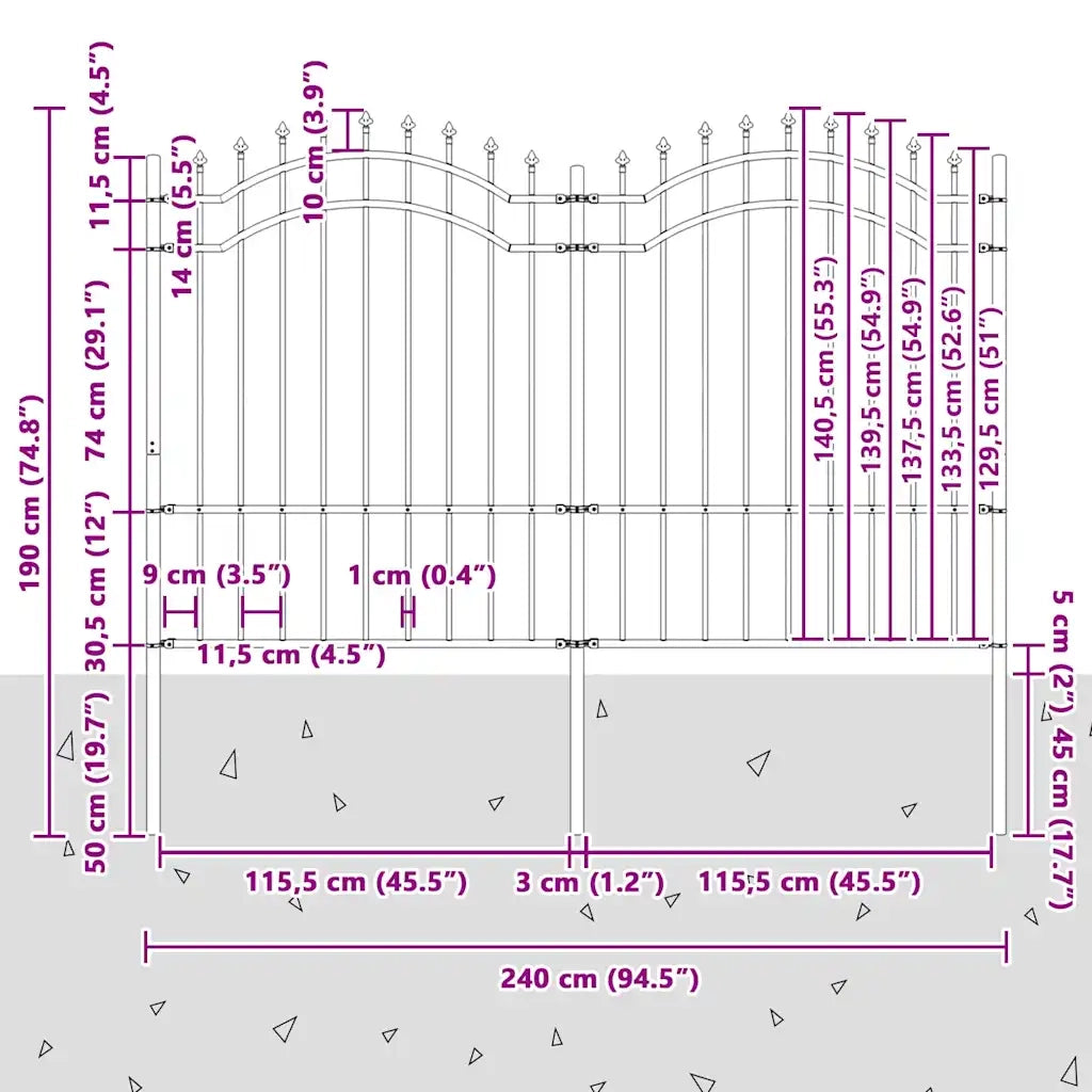 Recinzione da Giardino Woerden con Punta a Lancia Nera 240x150 cm in Acciaio 151082